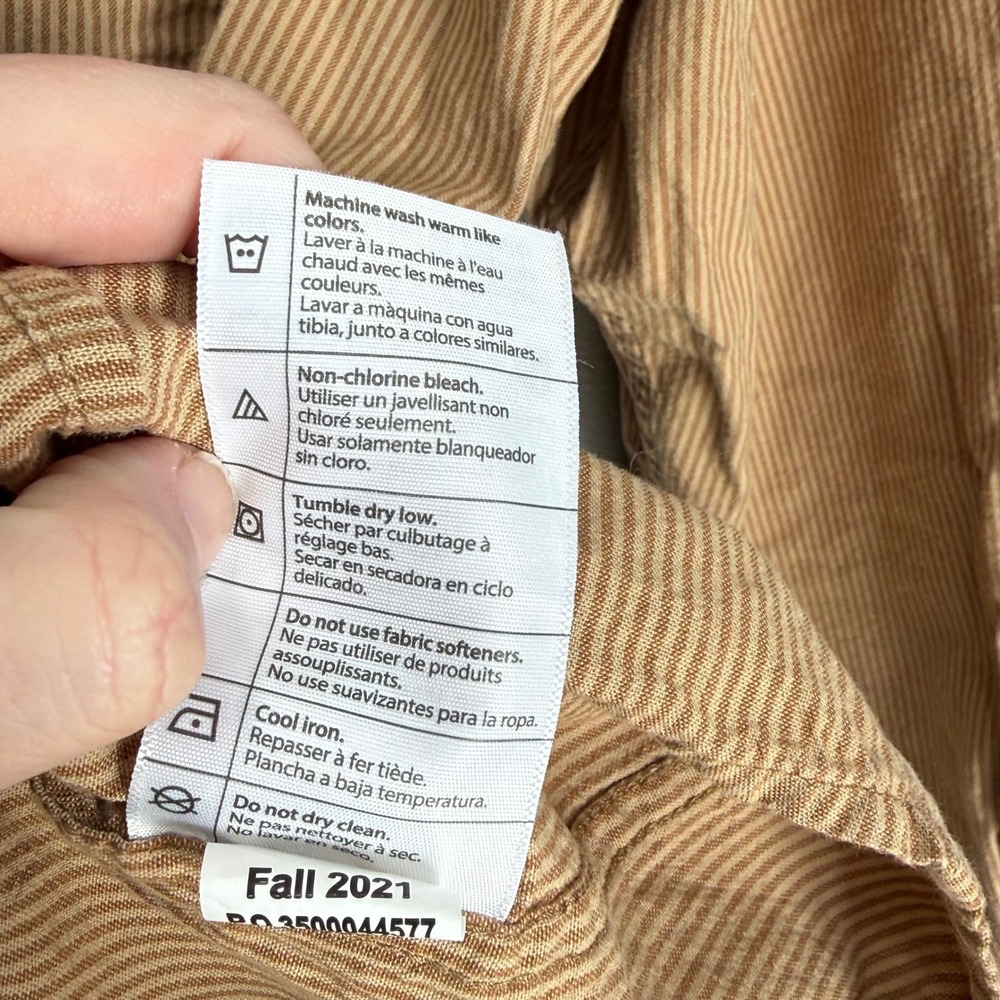 Carhartt Mens XL Loose Fit Striped Long Sleeve Button Down Work Shirt Brown - Picture 8 of 9